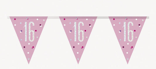 Bling Birthday Flag Bunting For A 16th Birthday In Pink & Silver