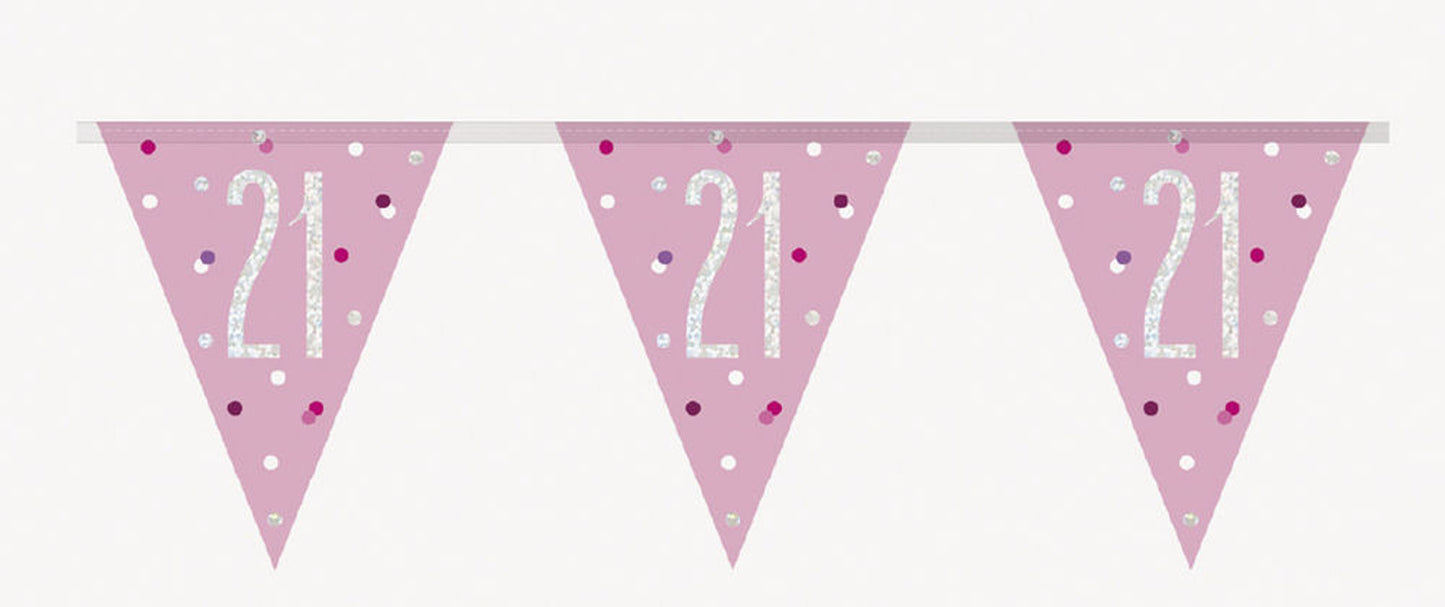 Bling Birthday Flag Bunting For A 21st Birthday In Pink & Silver