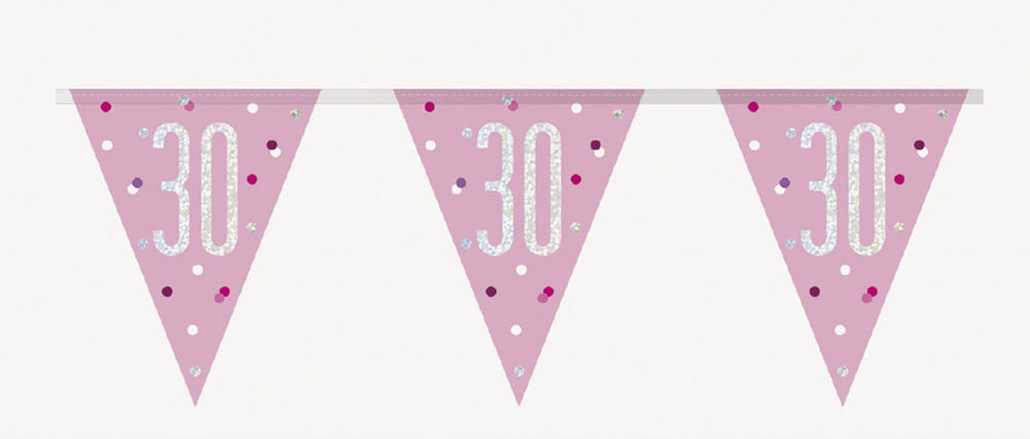 Bling Birthday Flag Bunting For A 30th Birthday In Pink & Silver