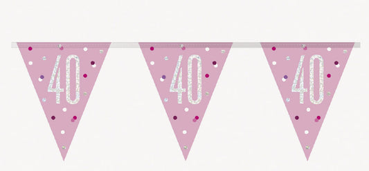 Bling Birthday Flag Bunting For A 40th Birthday In Pink & Silver