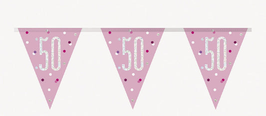 Bling Birthday Flag Bunting For A 50th Birthday In Pink & Silver