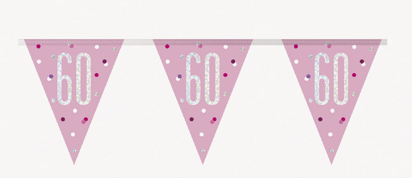 Bling Birthday Flag Bunting For A 60th Birthday In Pink & Silver