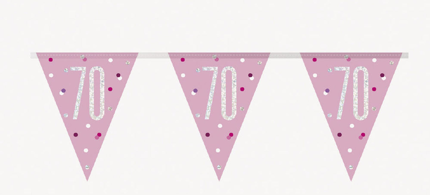 Bling Birthday Flag Bunting For A 70th Birthday In Pink & Silver