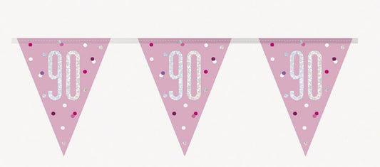 Bling Birthday Flag Bunting For A 90th Birthday In Pink & Silver