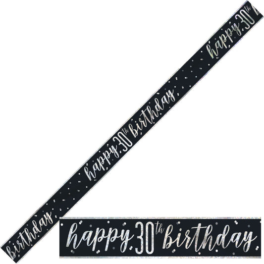 Bling Birthday Banner For A 30th Birthday In Black & Silver