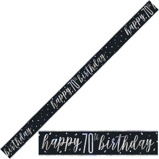 Bling Birthday Banner For A 70th Birthday In Black & Silver