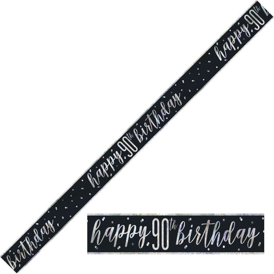 Bling Birthday Banner For A 90th Birthday In Black & Silver