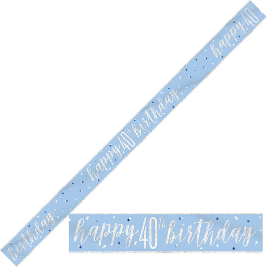 Bling Birthday Banner For A 40th Birthday In Blue & Silver