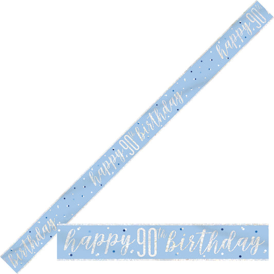 Bling Birthday Banner For A 90th Birthday In Blue & Silver