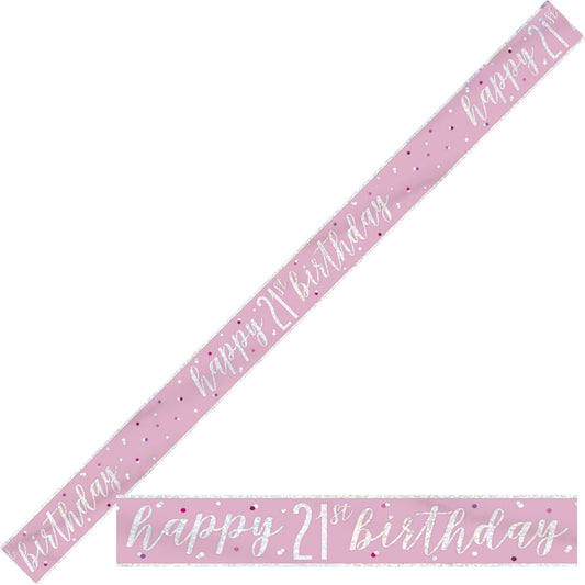 Bling Birthday Banner For A 21st Birthday In Pink & Silver