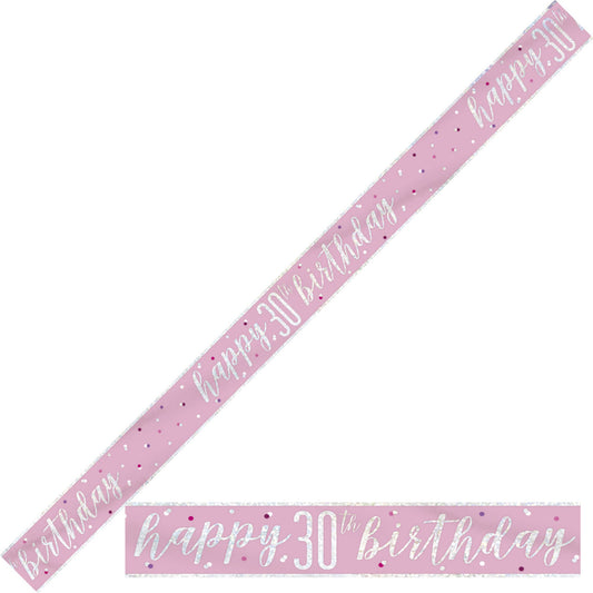 Bling Birthday Banner For A 30th Birthday In Pink & Silver