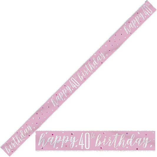 Bling Birthday Banner For A 40th Birthday In Pink & Silver