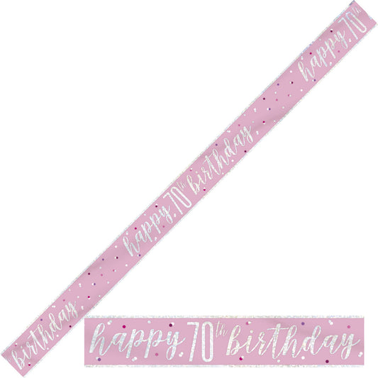 Bling Birthday Banner For A 70th Birthday In Pink & Silver