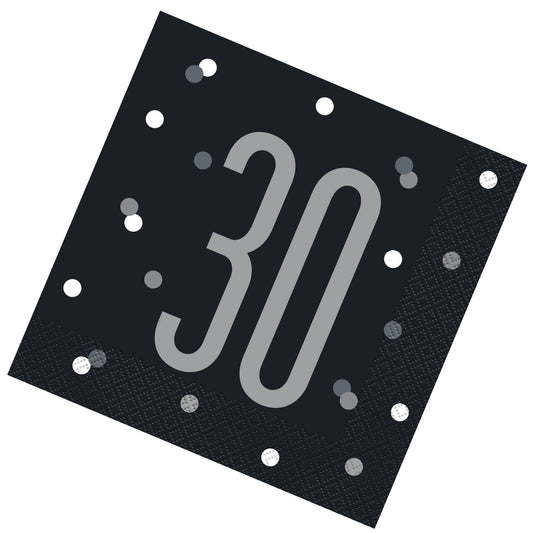 Black & Silver Bling RECYCLABLE 30th Birthday Napkins