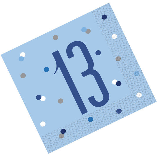 Blue & Silver Bling RECYCLABLE 13th Birthday Napkins