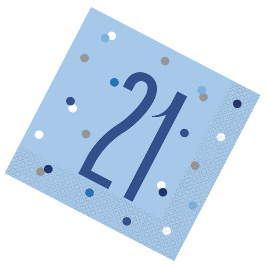 Blue & Silver Bling RECYCLABLE 21st Birthday Napkins