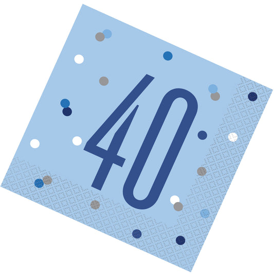 Blue & Silver Bling RECYCLABLE 40th Birthday Napkins