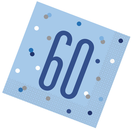 Blue & Silver Bling RECYCLABLE 60th Birthday Napkins