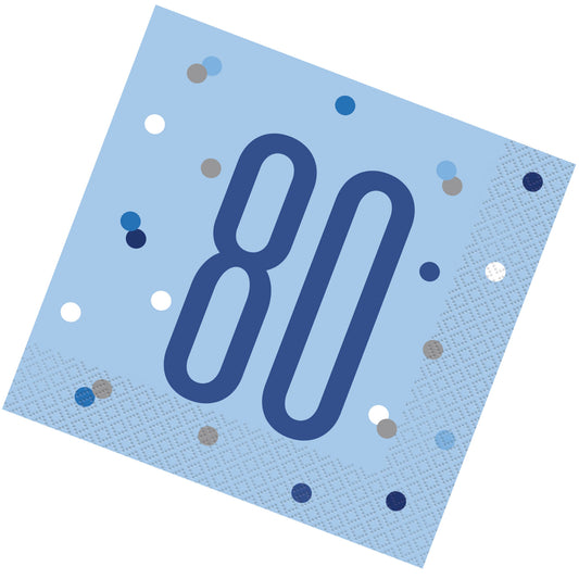 Blue & Silver Bling RECYCLABLE 80th Birthday Napkins