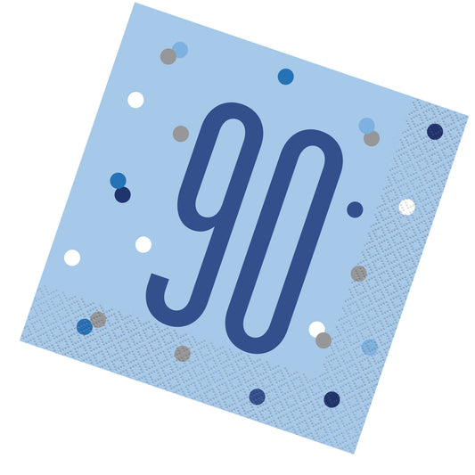 Blue & Silver Bling RECYCLABLE 90th Birthday Napkins