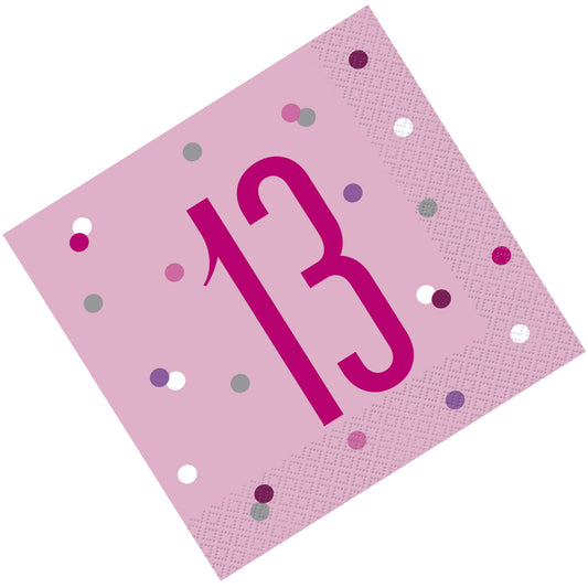 Pink & Silver Bling RECYCLABLE 13th Birthday Napkins