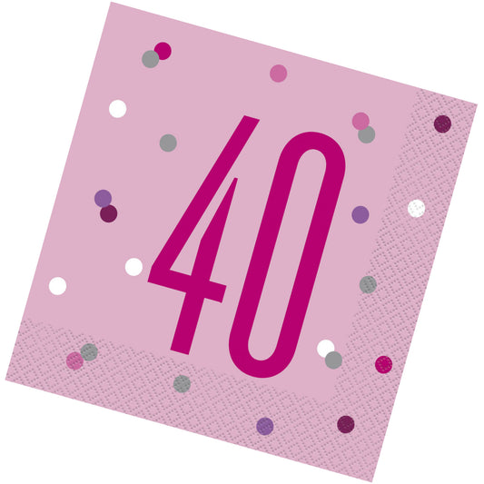 Pink & Silver Bling RECYCLABLE 40th Birthday Napkins