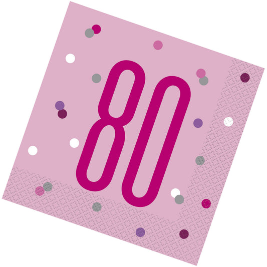 Pink & Silver Bling RECYCLABLE 80th Birthday Napkins