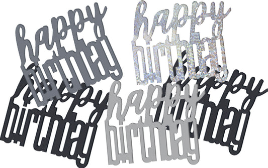 Black & Silver Bling HAPPY BIRTHDAY Confetti - Disc Shaped Confetti For Tables, Etc.