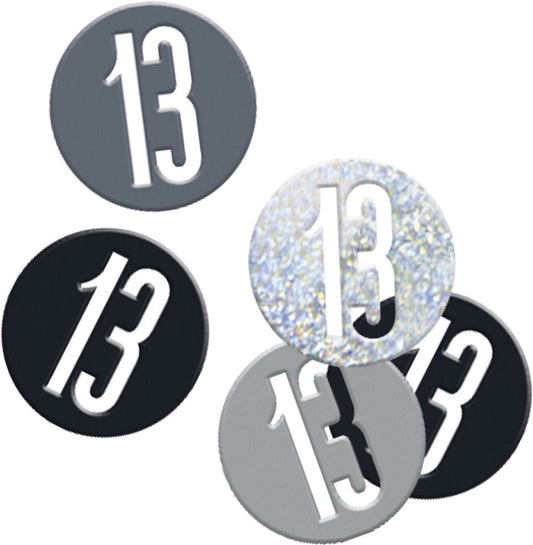 Black & Silver Bling 13th Birthday Disc Shaped Confetti For Tables, Etc.