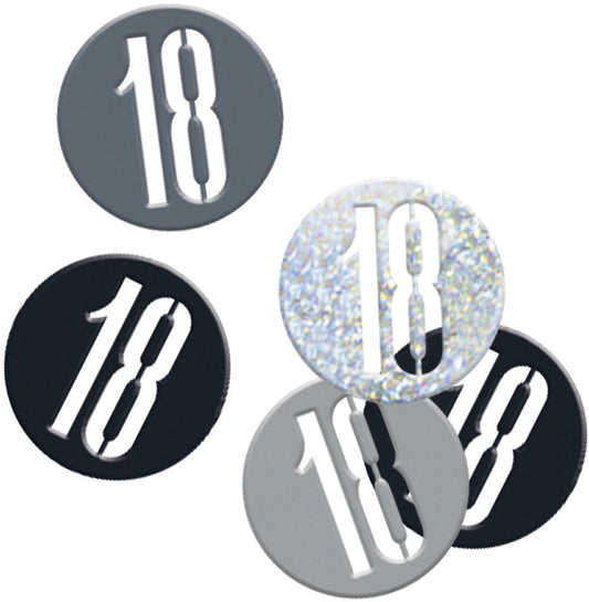 Black & Silver Bling 18th Birthday Disc Shaped Confetti For Tables, Etc.