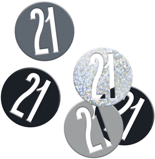 Black & Silver Bling 21st Birthday Disc Shaped Confetti For Tables, Etc.