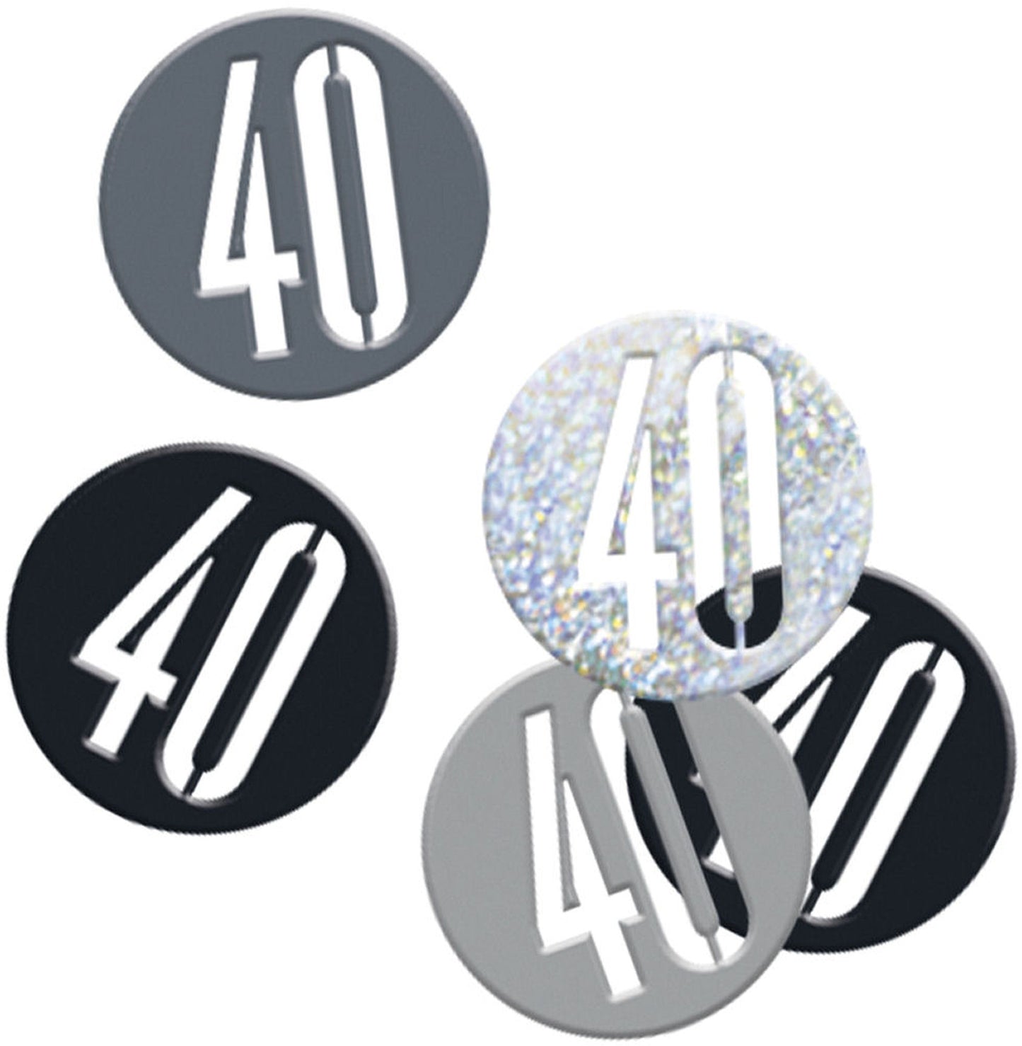 Black & Silver Bling 40th Birthday Disc Shaped Confetti For Tables, Etc.