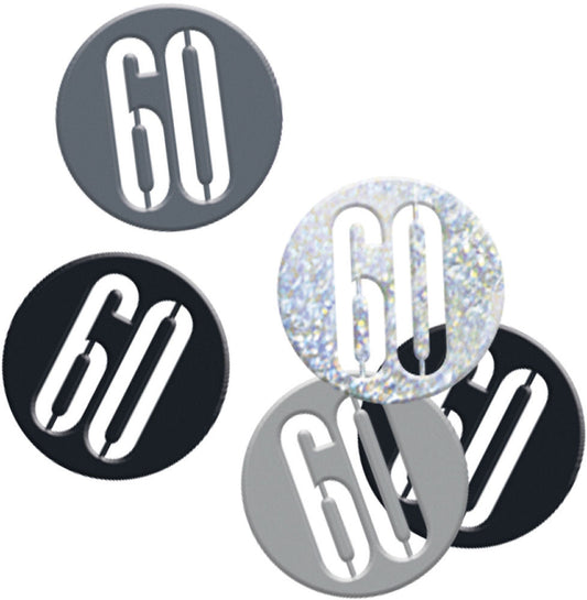 Black & Silver Bling 60th Birthday Disc Shaped Confetti For Tables, Etc.