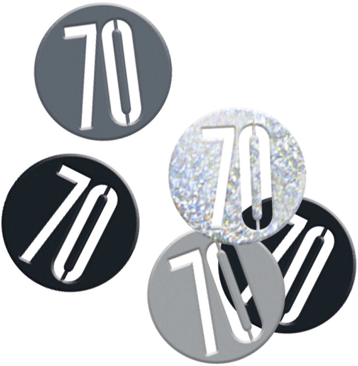 Black & Silver Bling 70th Birthday Disc Shaped Confetti For Tables, Etc.