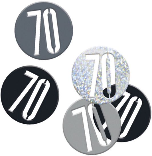 Black & Silver Bling 70th Birthday Disc Shaped Confetti For Tables, Etc.