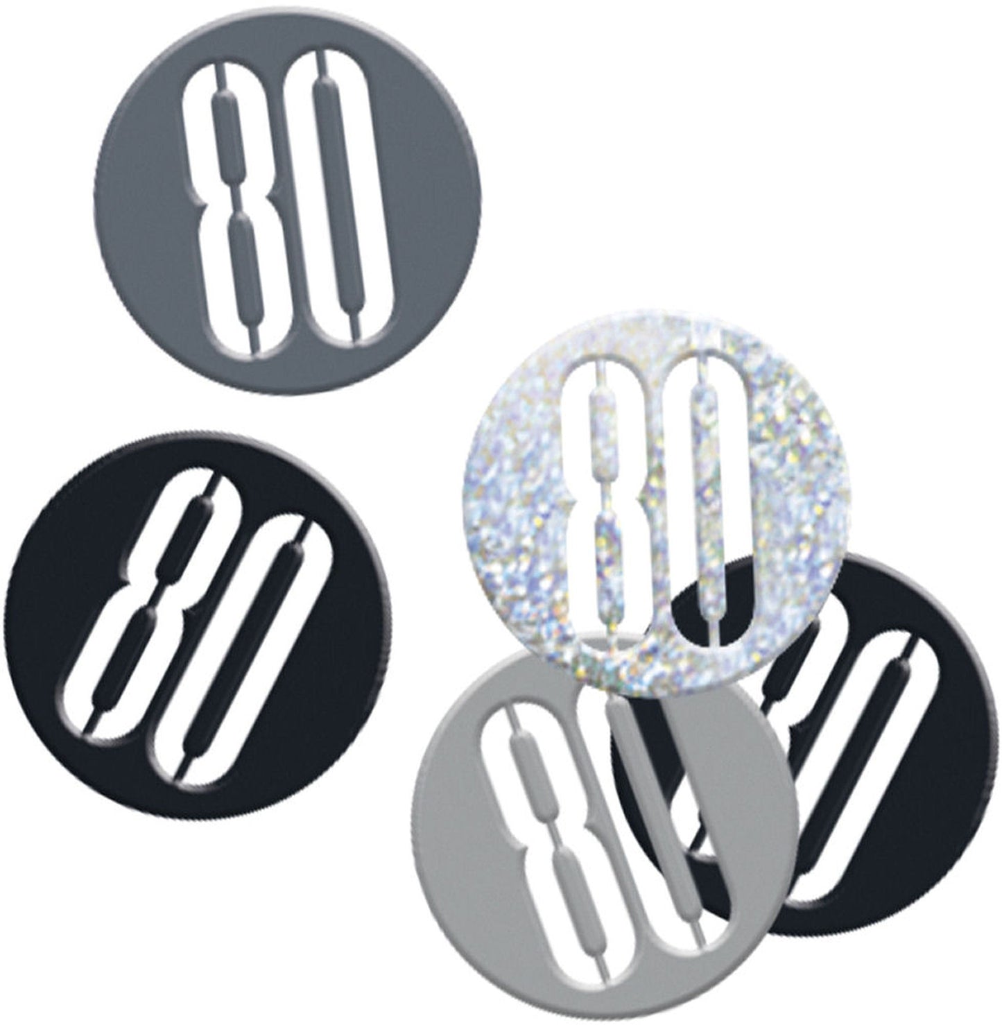 Black & Silver Bling 80th Birthday Disc Shaped Confetti For Tables, Etc.