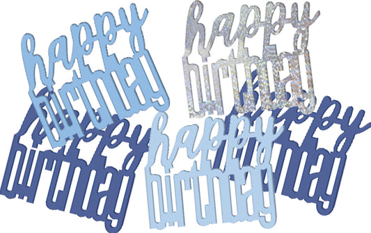 Blue & Silver Bling HAPPY BIRTHDAY Confetti - Disc Shaped Confetti For Tables, Etc.