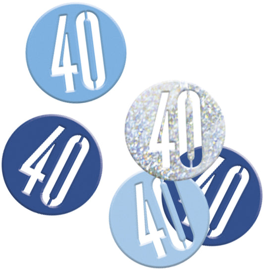 Blue Bling 40th Birthday Confetti - Disc Shaped Confetti For Tables, Etc.