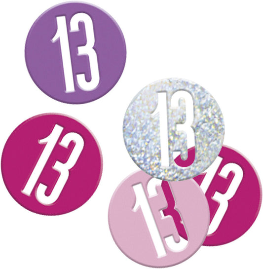 Pink & Silver Bling 13th Birthday Disc Shaped Confetti For Tables, Etc.