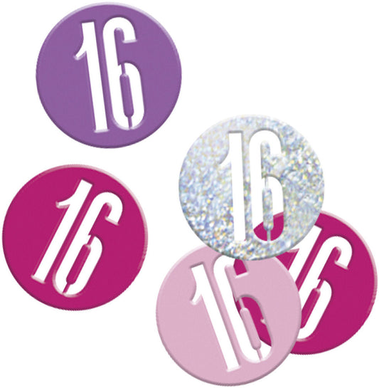 Pink & Silver Bling 16th Birthday Disc Shaped Confetti For Tables, Etc.