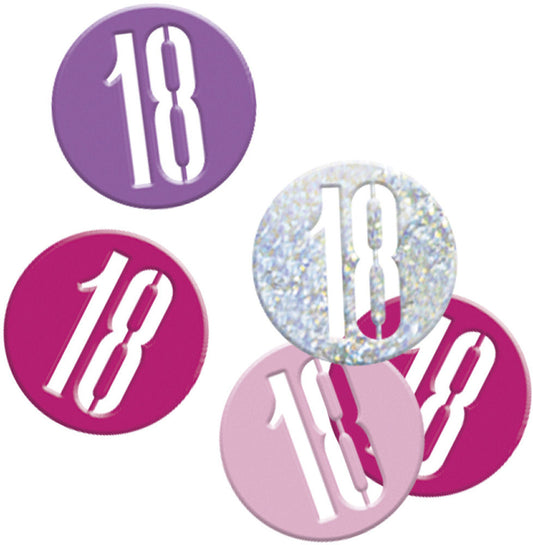 Pink & Silver Bling 18th Birthday Disc Shaped Confetti For Tables, Etc.
