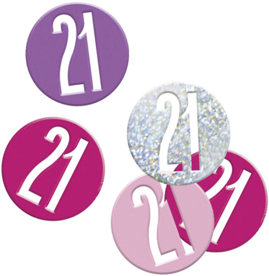 Pink & Silver Bling 21st Birthday Disc Shaped Confetti For Tables, Etc.