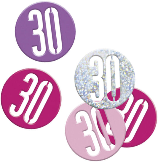 Pink & Silver Bling 30th Birthday Disc Shaped Confetti For Tables, Etc.