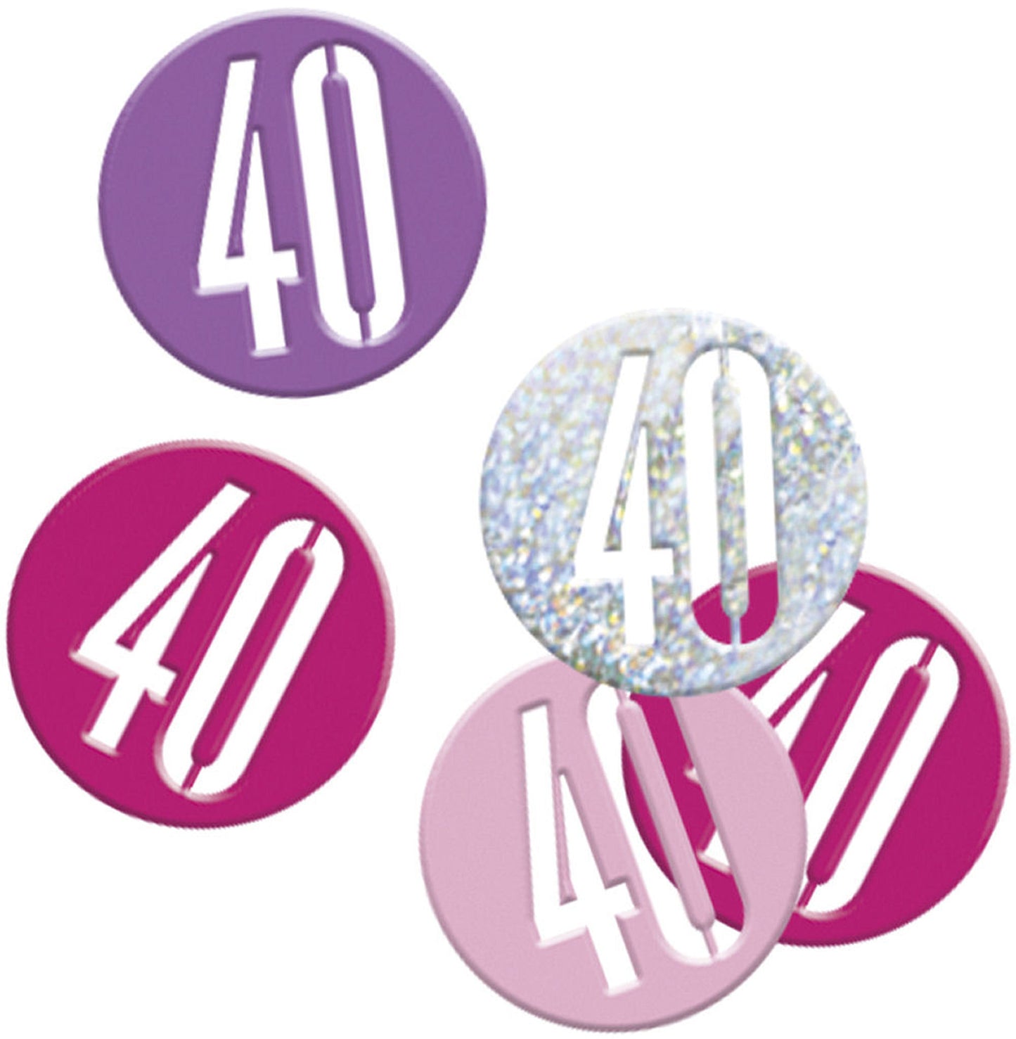 Pink & Silver Bling 40th Birthday Disc Shaped Confetti For Tables, Etc.