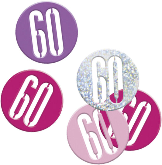 Pink & Silver Bling 60th Birthday Disc Shaped Confetti For Tables, Etc.
