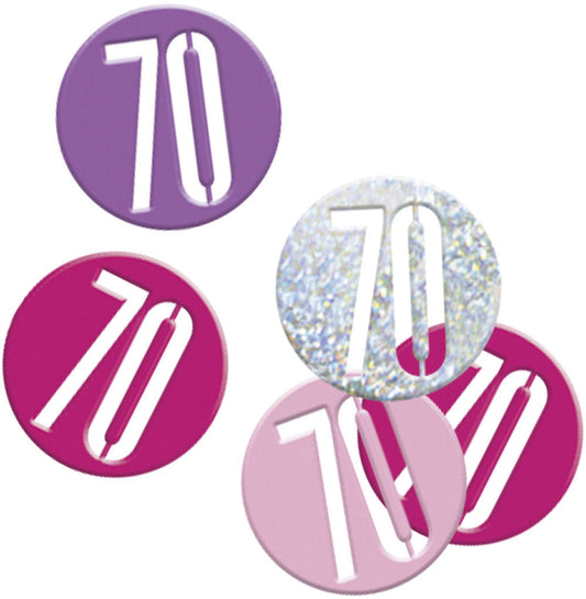 Pink & Silver Bling 70th Birthday Disc Shaped Confetti For Tables, Etc.