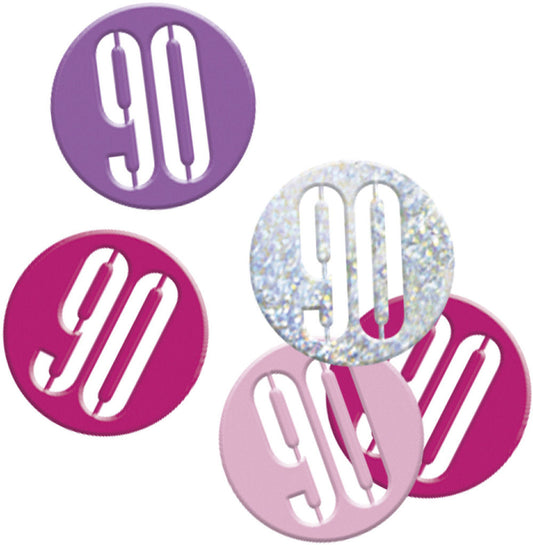 Pink & Silver Bling 90th Birthday Disc Shaped Confetti For Tables, Etc.
