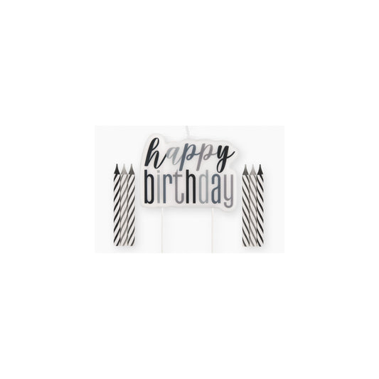 Happy Birthday Cake Candle Set In Black & White