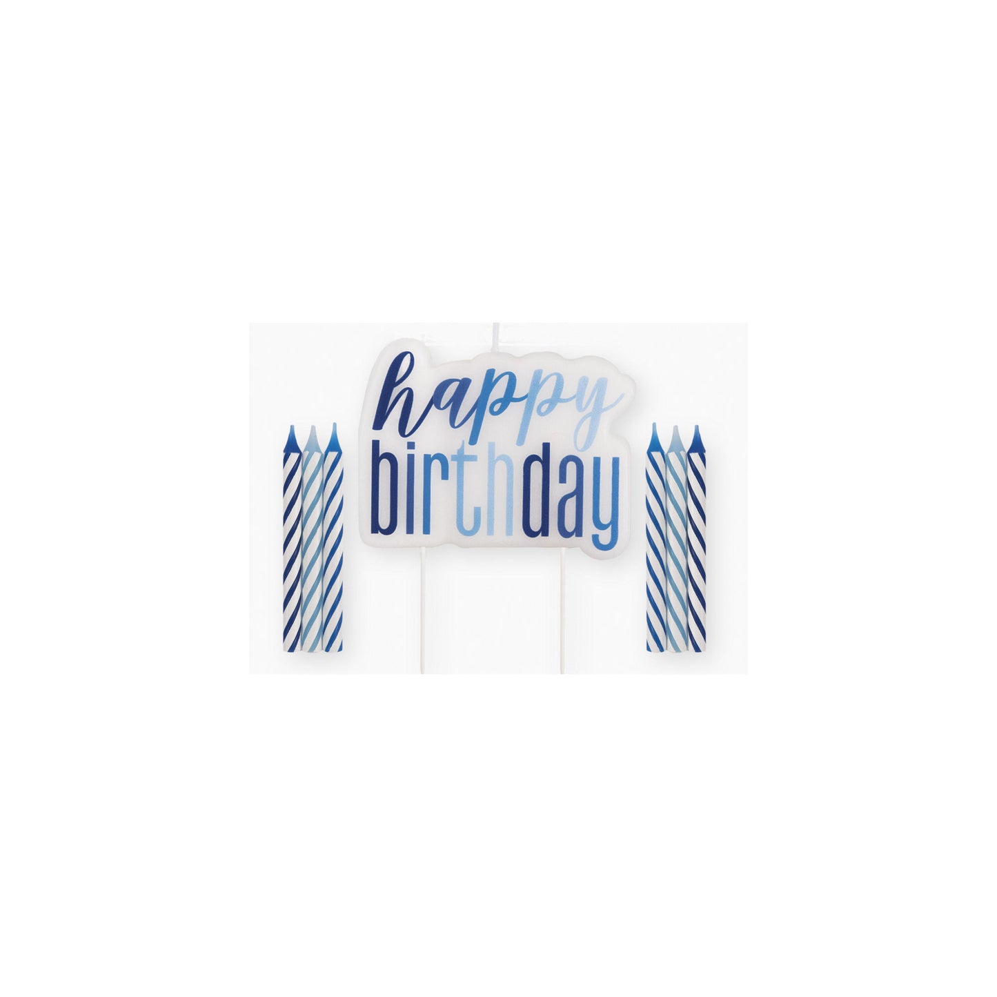 Happy Birthday Cake Candle Set In Blue & White