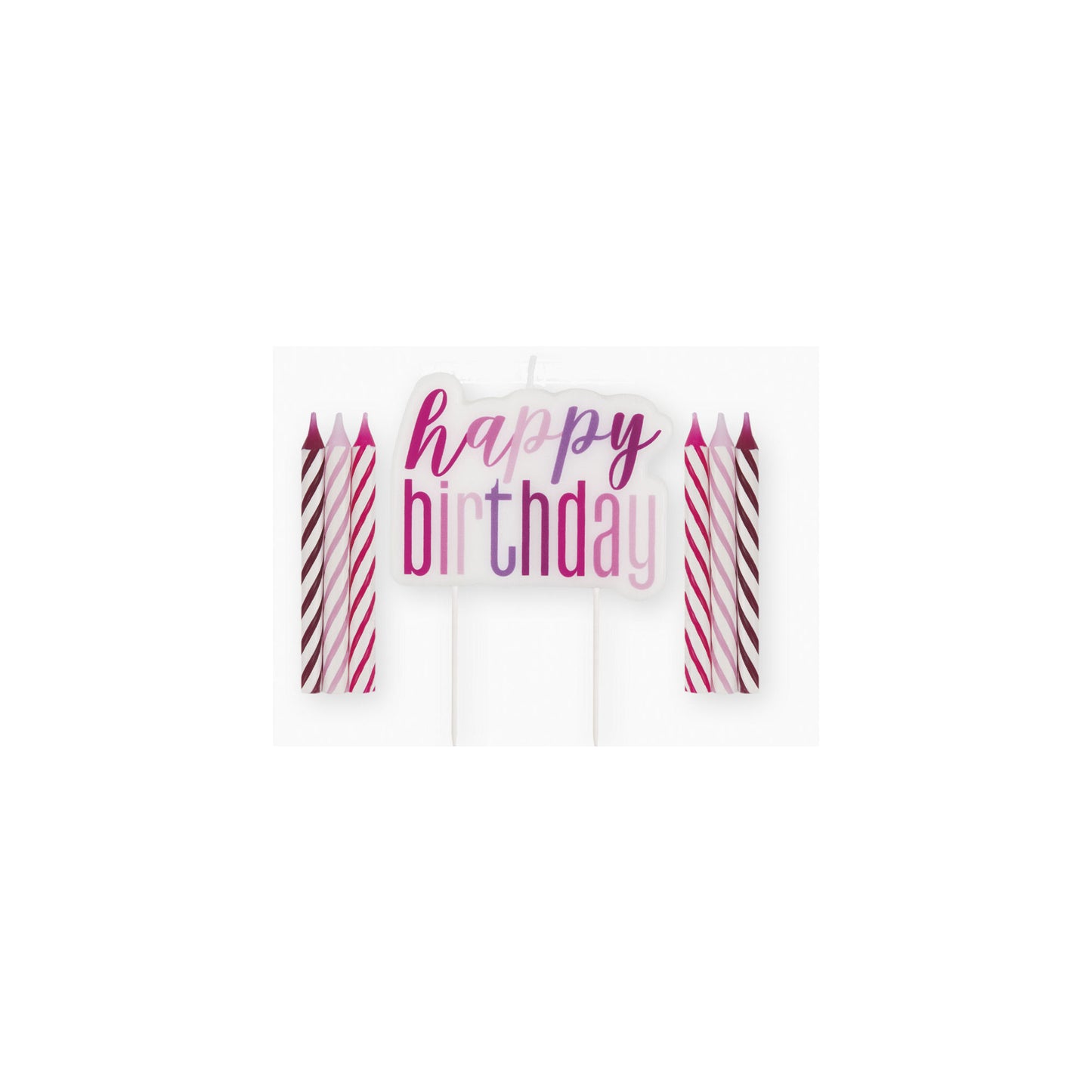 Happy Birthday Cake Candle Set In Pink & White